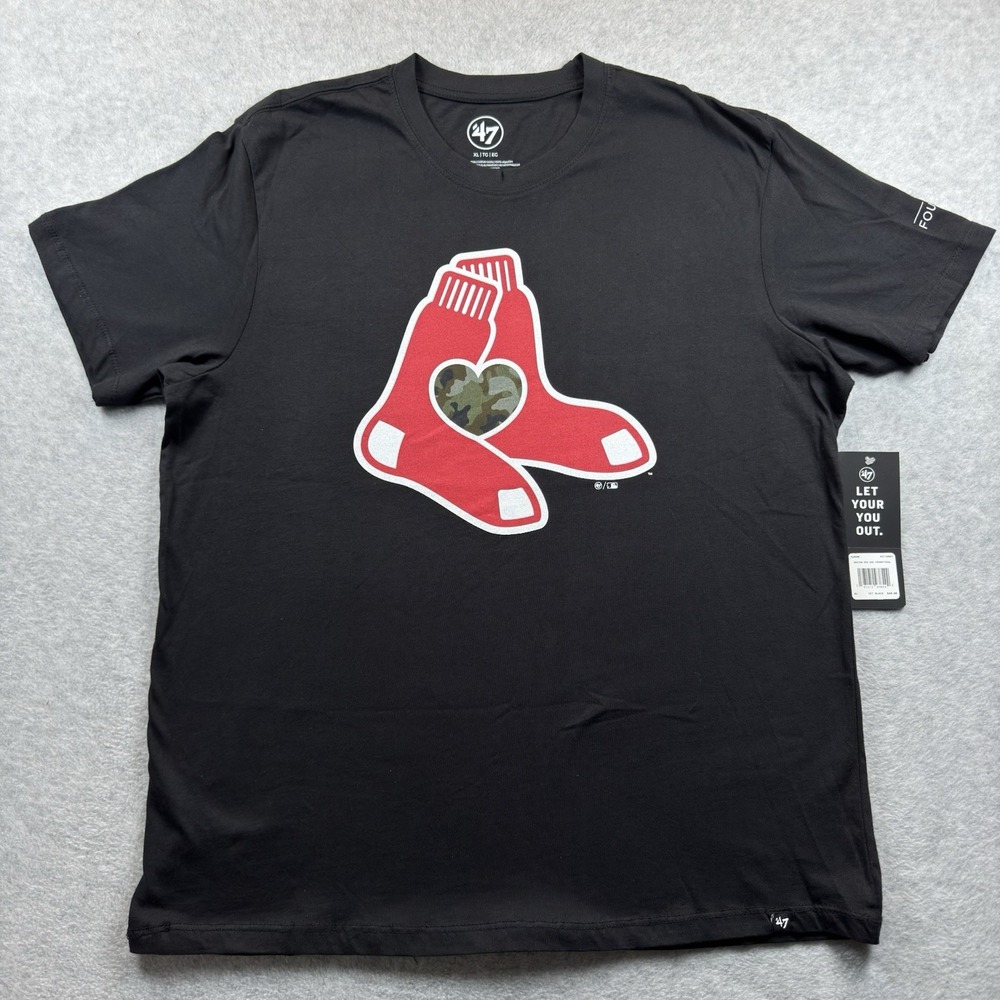 '47 Boston Red Sox Foundation Camo Heart Logo Soft Black T-Shirt Mens XL NWT